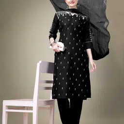 KAYOMMI Paisley Woven Design Straight Kurta With Churidar & Dupatta-28