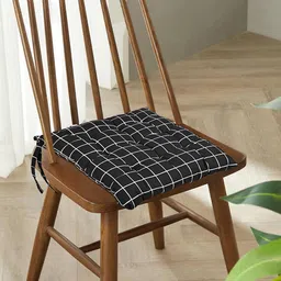 Kuber Industries Grey & Black 4 Pieces Checked Cotton Chair Pads-image-30