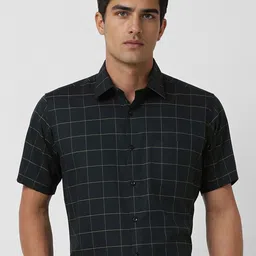 Van Heusen Men Regular Fit Spread Collar Windowpane Checked Cotton Formal Shirt-image-96