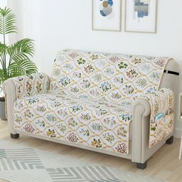 Story@home Beige & Green Printed Microfiber 2 Seater Sofa Cover With Arms-image-31