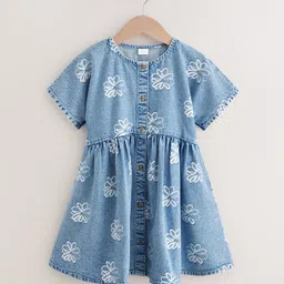 NEXT Kids Girls Floral Print Pure Cotton A-Line Dress-image-38