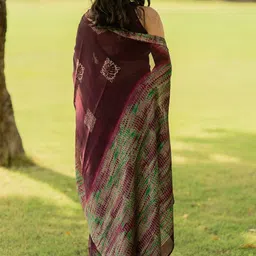 KALINI Tie and Dye Poly Chiffon Block Print Saree image 3