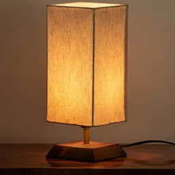 ExclusiveLane Lumespace Brown & Off White Textured Wooden Rectangle Table Lamp-26