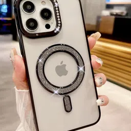 Luxury Kase Transparent Back Cover for iPhone 15 Pro Max with Shimmer MagSafe Ring-image-91
