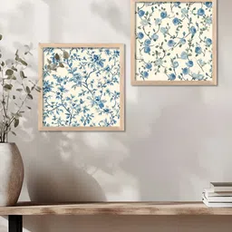 WALLLANE Brown & Blue 2 Pieces Floral And Botanical Wooden Wall Art-image-89