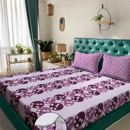 Myntra Elegant Homes Purple Printed Cotton Fitted 400 TC King Bedsheet Set 2.50 m x 2.25 m-image-23