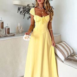 Outzidr Sweetheart Neck Cap Sleeves Corset Maxi Dress-image-28