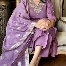 HETVI CREATION Women Embroidered Regular Thread Work Kurta with Trousers & With Dupatta-image-85