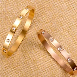 DressBerry Women 2 American Diamond Antique Rose Gold-Plated Bangle-Style Bracelet-5