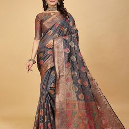 K 5 Fashion Woven Design Zari Organza Saree-image-93