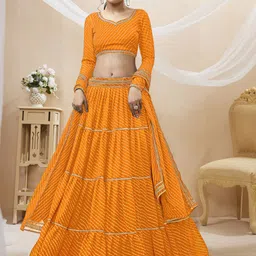 ETHNIC PLUS Printed Semi-Stitched Georgette Lehenga & Unstitched Blouse With Dupatta-image-32