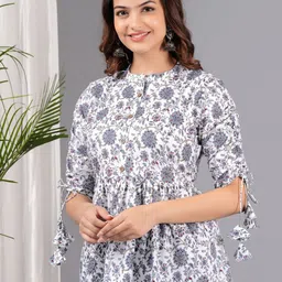 Royal Marque Floral Print Mandarin Collar Cotton Peplum Top-picture-51