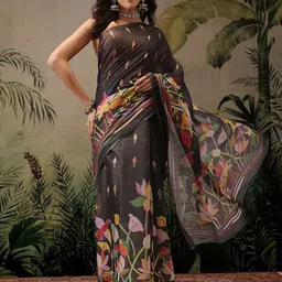 Silk Land Floral Silk Cotton Fusion Chanderi Saree-picture-30