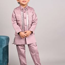 BAESD Boys Jacquard Sequined Mandarin Collar Neck Sherwani Set-image-16