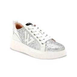 Saint G Women Silver Leather Lace-Ups Sneakers-10