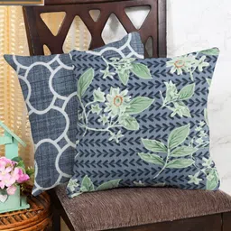 IVAZA Peach-Coloured & Off White Set of 2 Floral Square Cushion Covers-21