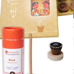 GaneshaSpeaks Set Of 3 Brown & Red Dhoop Cup With Dhoop Stick & Amberoud Incense Stick-33