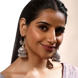 ASMITTA JEWELLERY Silver-Plated Beaded Dome Shaped Jhumkas-image-69