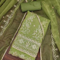 SAINOOR Floral Embroidered Pure Silk Semi-Stitched Dress Material-image-93