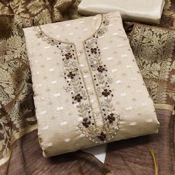 HERE&NOW Floral Embellished Beads And Stones Banarasi Unstitched Dress Material-image-26