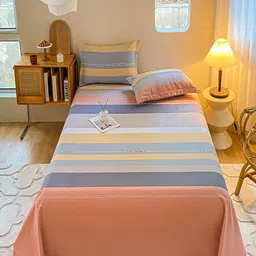 JC HOME Pink & Grey Striped Pure Cotton 220 TC King Bedsheet Set 2.5 x 2.3 m-picture-22