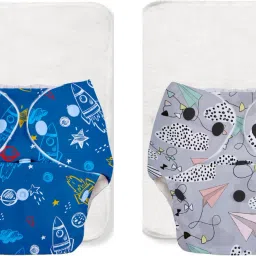 2 BASIC 100% Organic Cloth Diapers 2 with Quick Dry pads | 3m-3yrs - Assorted-43