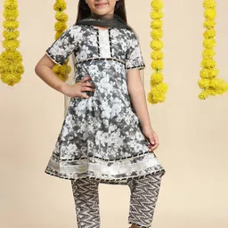 Cutiekins Girls Floral Printed Empire Gotta Patti Kurta with Palazzos & With Dupatta-picture-32
