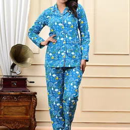 rf clothes Women Printed Pure Cotton Shirt With Trouser Night Suits-image-3