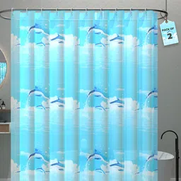 Aura 2-Pcs Blue Shark Printed Waterproof ShowerCurtainWithHooks-35