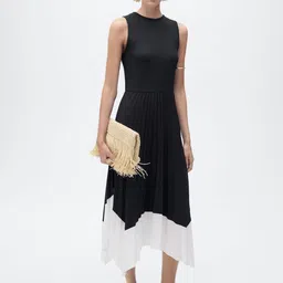 MANGO Accordion Pleats Colourblocked A-Line Midi Dress-image-64