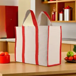 Jute Foldable Shopping Bag for Milk-Fruits | Red Patti | White Grocery Bag-image-53