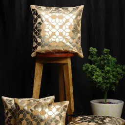 hosta homes Beige Geometric Velvet 16 x 16 Inches Cushion Covers (Set of 5)-picture-6