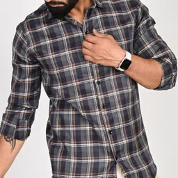 tanip Men Slim Fit Checkered Spread Collar Casual Shirt-picture-1