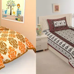 140 TC Cotton Single Jaipuri Prints Flat Bedsheet-image-95