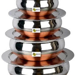 Steel Serving Bowl Copper Bottom Handi With Lids Kitchen Mixing Soup Vegetable Sabzi Rice Cooking-image-74