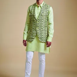 RR Blue Printed Longline Nehru Jacket-0