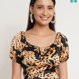 IX IMPRESSION Women Pack of 2 Tropical Print Blouson Crop Top-image-77