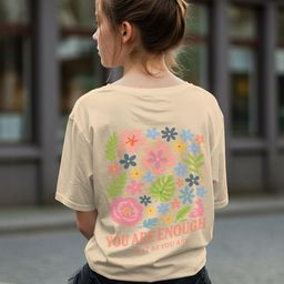 Dagcros Girls Beige Floral Printed Oversized T-Shirt-image-88