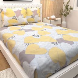Athom Living Grey & Yellow Printed Cotton 180 TC Queen Bedsheet Set-2.24 m x 2.44 m-image-84