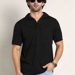Campus Sutra Men Polo Collar Drop-Shoulder Sleeves Raw Edge T-shirt-image-91