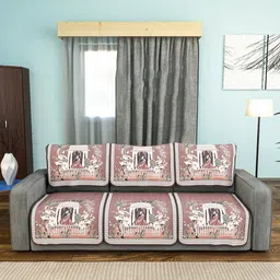 Aura Brown & White 6 Pieces Printed Cotton 3 Seater Sofa Covers-image-31