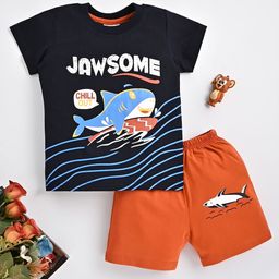 KIDSCUTE Boys Printed Short Sleeves Pure Cotton T-shirt With Shorts-image-51