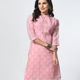 MAURYA Ethnic Motifs Woven Design Mandarin Collar Chanderi Cotton Straight Kurta-picture-17