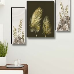 Livin'luxe Brown & White Set of 3 Piece Wood Other Wall Paintings-picture-4