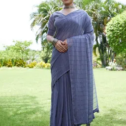 K 5 Fashion Striped Embellished Pure Chiffon Saree-image-16