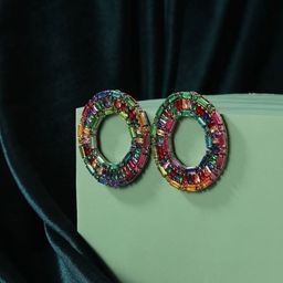 StyleCast Silver-Plated Rhinestone Studded Oval Studs-image-16