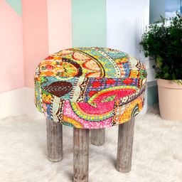 Ikiriya Yellow & Brown PrintedWooden Stool-20