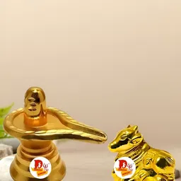 DARIDRA BHANJAN Gold-Toned 2 Pieces Shivling Nandeshwar Religious Idol Showpiece-94