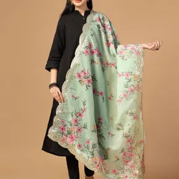 Kaizen TEXO FAB Printed Organza Dupatta with Mirror Work-23