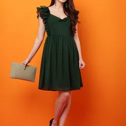 Tushita Flutter Sleeve Ruffled Georgette Fit & Flare Dress-image-77